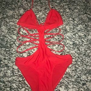 Red Strappy Cutout Sexy One Piece Swimsuit